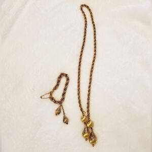 1960s Monet Gold Lariat Necklace and Bracelet Set